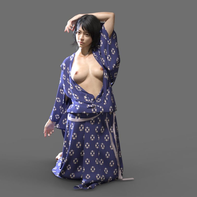 petite asian nipslip nude in kimono 3d
