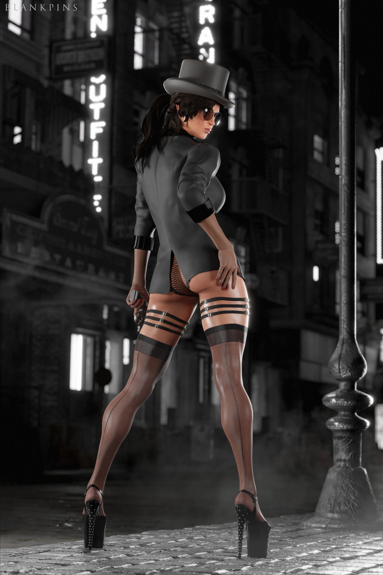 Lara in fishnet tights